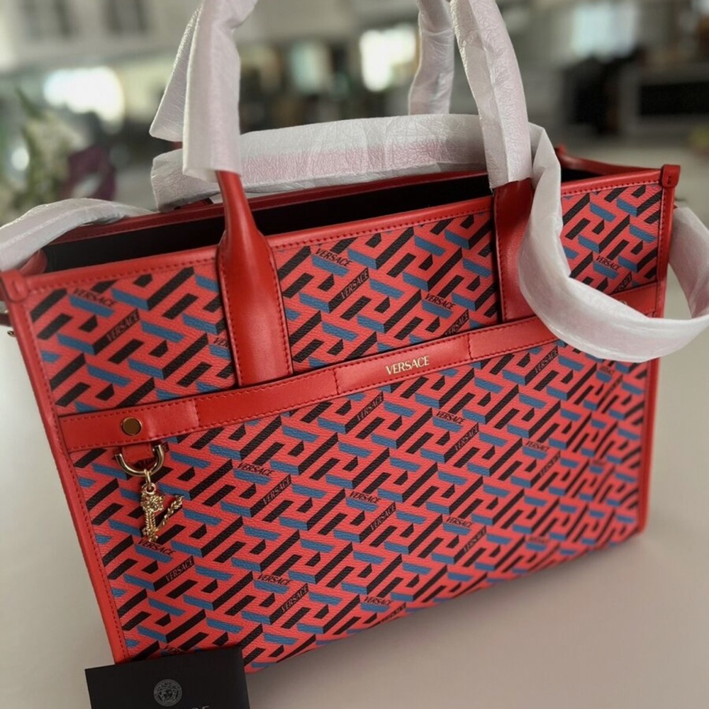 Versace La Greca Red and Blue Patterned Women's Bag
